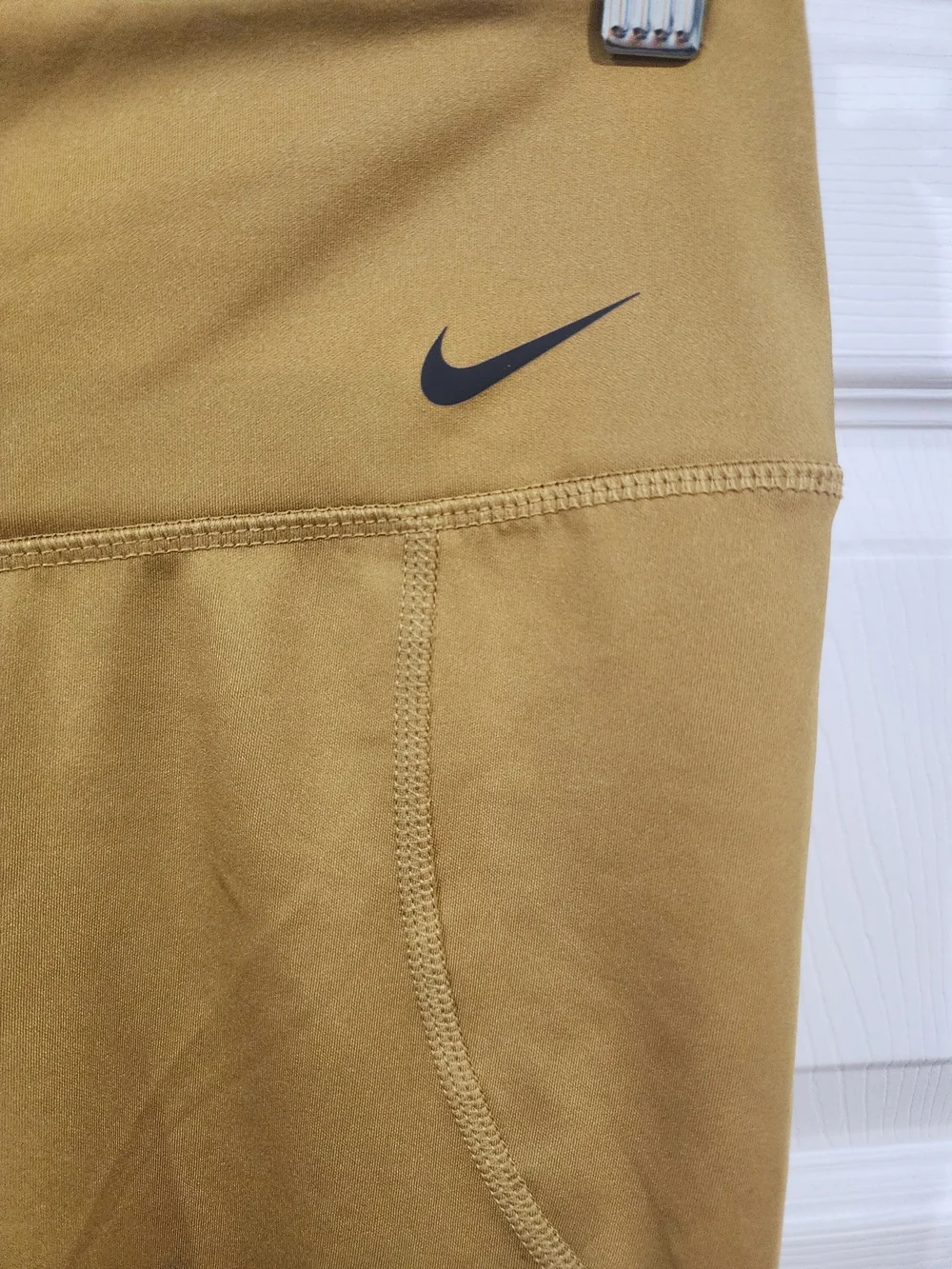 Nike Womens Mustard and Black Performance Leggings with White Stripe